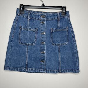 H&M Divided Denim Skirt Womens 6 Button Front Jean Mini 100% Cotton Pockets